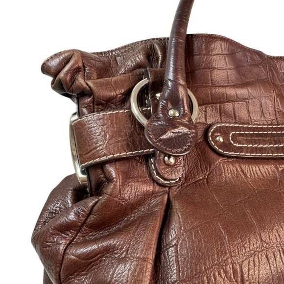 B. Makowsky Genuine Leather Boho Tote Bag Brown | Silver Hardware | Preowned - Picture 13 of 16